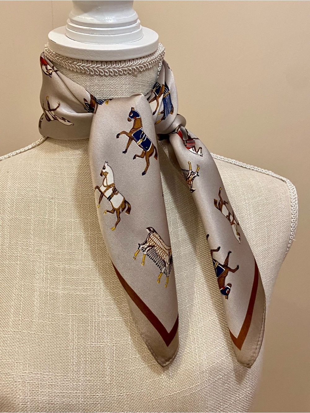 Silk Equestrian Scarf Champagne Tan